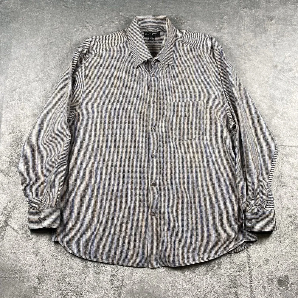 Jhane Barnes Shirt Mens XXL Long Sleeve Geometric Striped Silk Blend Button Down